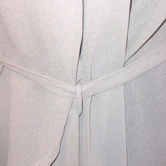 GRAY SLEEVELESS ASYMMETRIC BUTTON DOWN TOP WITH SILVER SEQUIN COLLAR & WAIST TIE - Picture 6 of 7